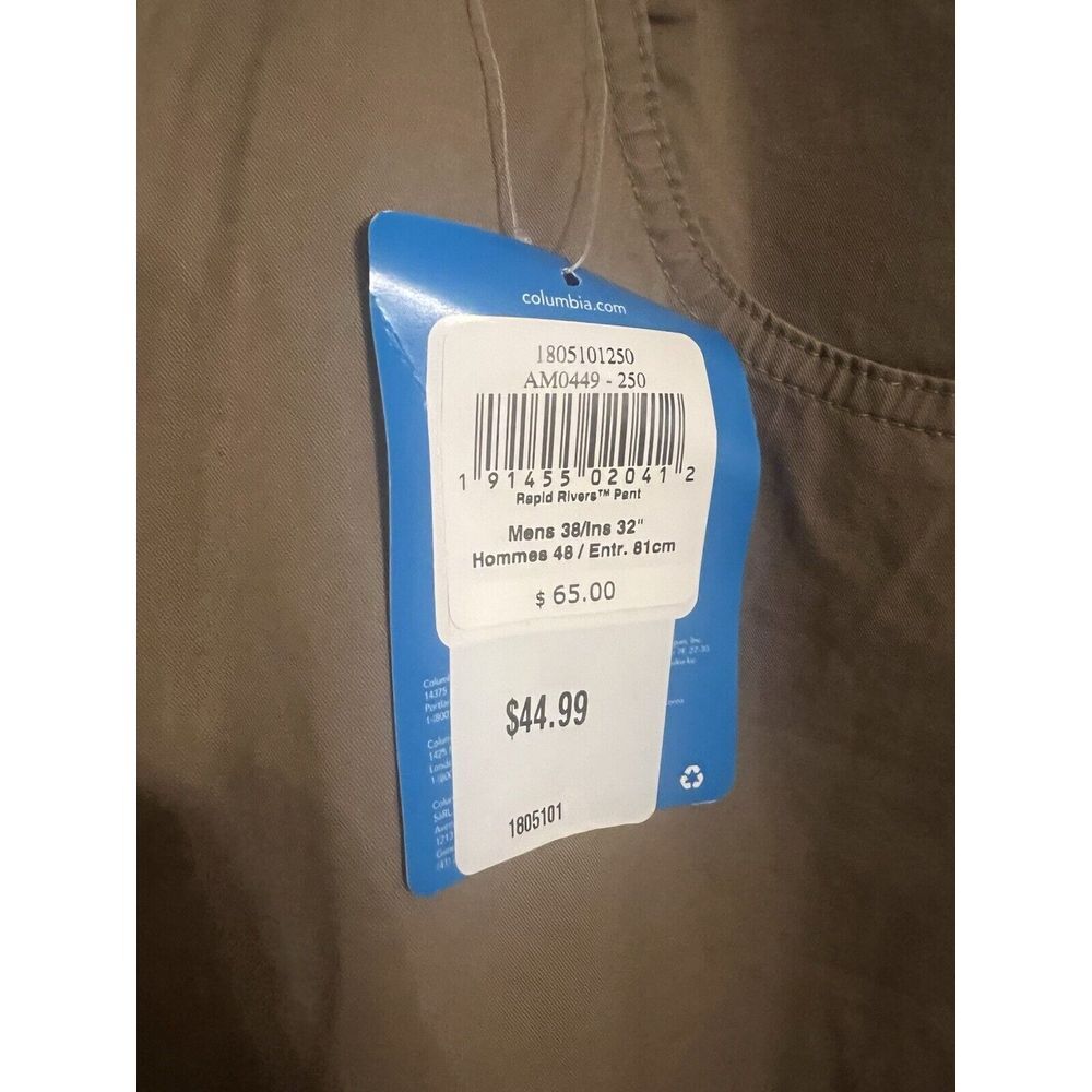 NWT COLUMBIA Men's Hommes Lightweight Rapid Liver Pants 38x32 New! Khaki - Picture 2 of 8